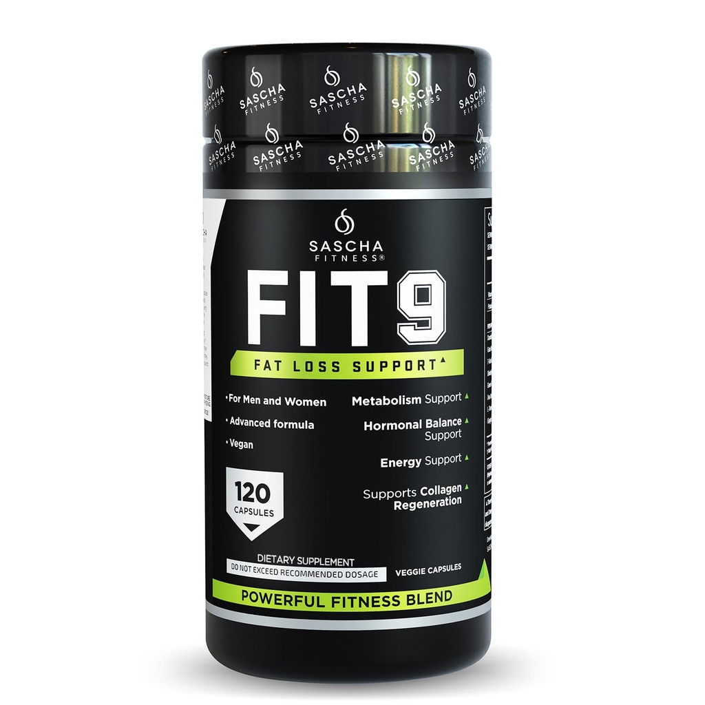 Sascha Fitness Fat Loss pillole | Collagen supporto | Fluid Balance | FIT9 Ingredienti: 7Keto + Uva Ursi, Gotu Kola, L-Theanine,Gingko Biloba,DIM,Green Tea | Supplementi di perdita di peso-Vegan-120 Natural Cap