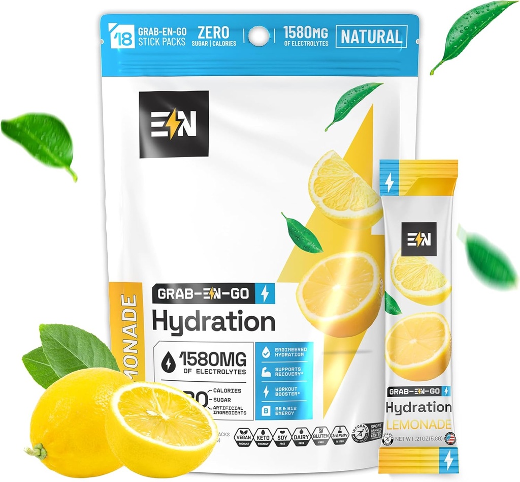 Imballaggi in polvere di elettrolito senza zucchero - Limonata Flavor - Keto Hydration Packets w/Magnesium, Potassium & Sodium - Calorie zero, Vegan, Non OGM, Gluten-Free - 18 Serve singole