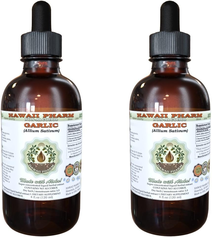 Estratto di liquido senza alcool d'aglio, Aglio biologico (Allium sativum) Polvere essiccata Glycerite Hawaii Pharm Natural Herbal Supplement 2x2 oz