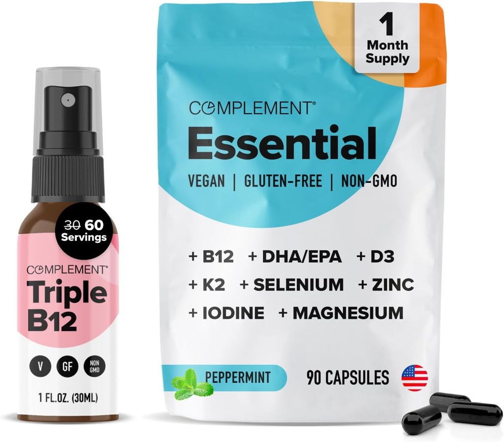 Completamento Essential Vegan Multivitamin & Triple B12 Spray Bundle – Supporto nutrizionale completo per diete basate su piante