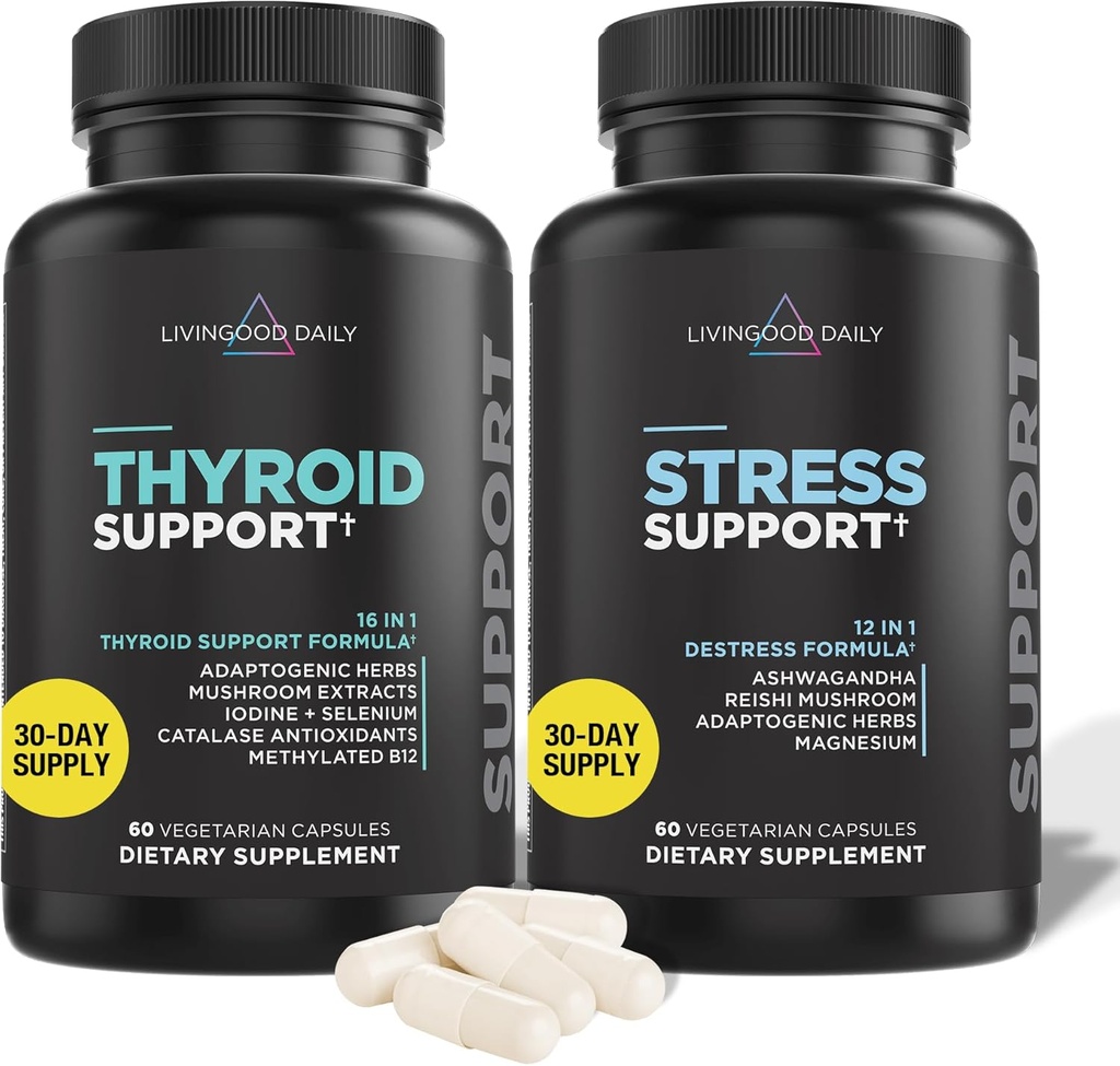 Bundle di sostegno della tiroide quotidiana di Livingood - Supplemento completo della tiroide Plus supporto surrenale e cortisol
