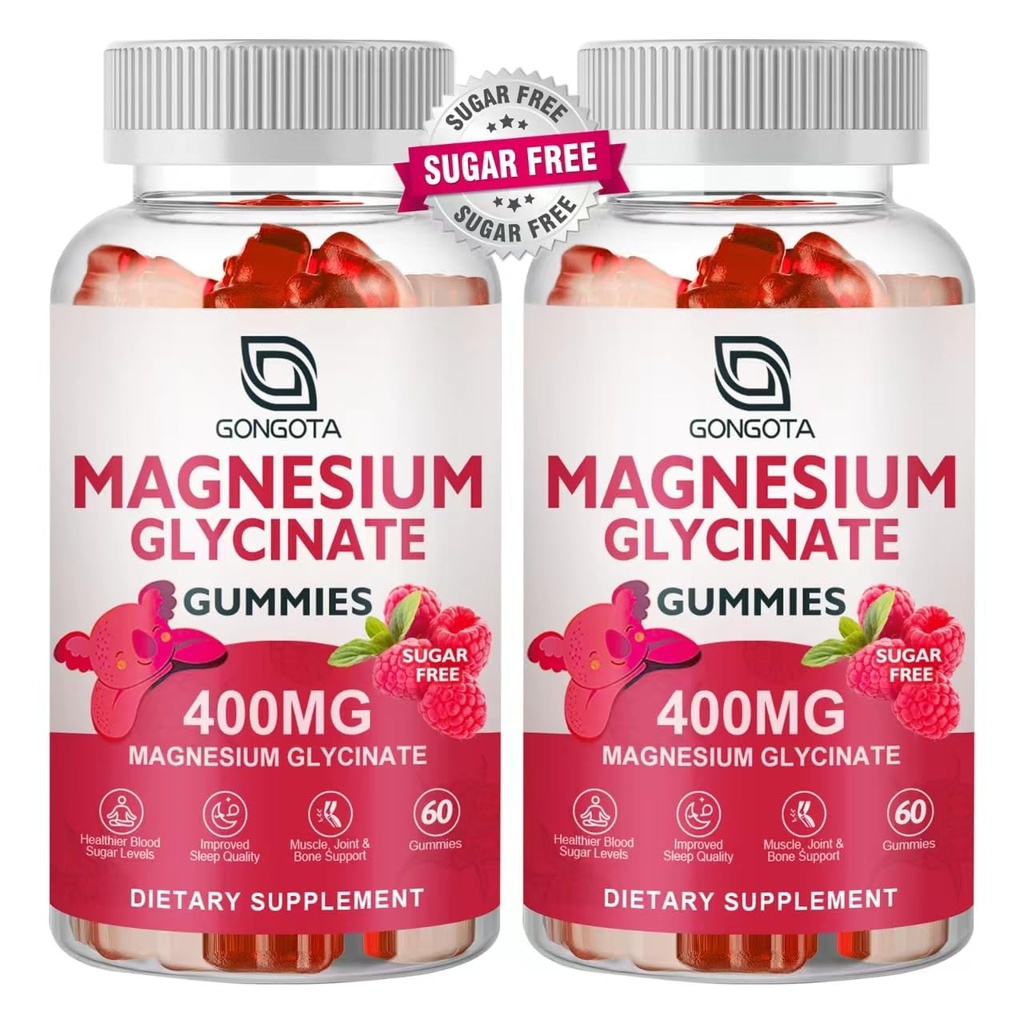 Magnesio Glycinate Gummies 400 mg con 100 mg di magnesio composito - Magnesio Chelato Supplemento di Potassio di Magnesio con vitamina D, B6 Supporta calma, sonno, memoria e crampi muscolari, Sugar Free - 120 Gummies