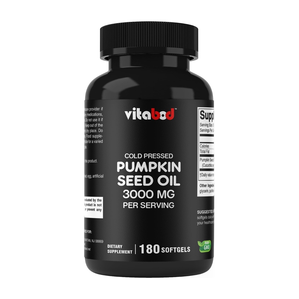 Olio di semi di zucca pressato a freddo 3000mg per porzione - 180 Softgels - Non-OGM & Gluten Free