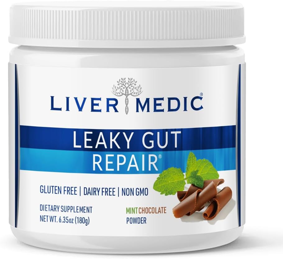 Leaky Gut Repair, Gut L Glutamine Powder, per la salute ottimale del fegato, Soothes Gut Problemi come Bloating e IBS, Gluten-Free Gut Health Supplements for Women and Men, Mint Chocolate, 180 g - Liver Medic