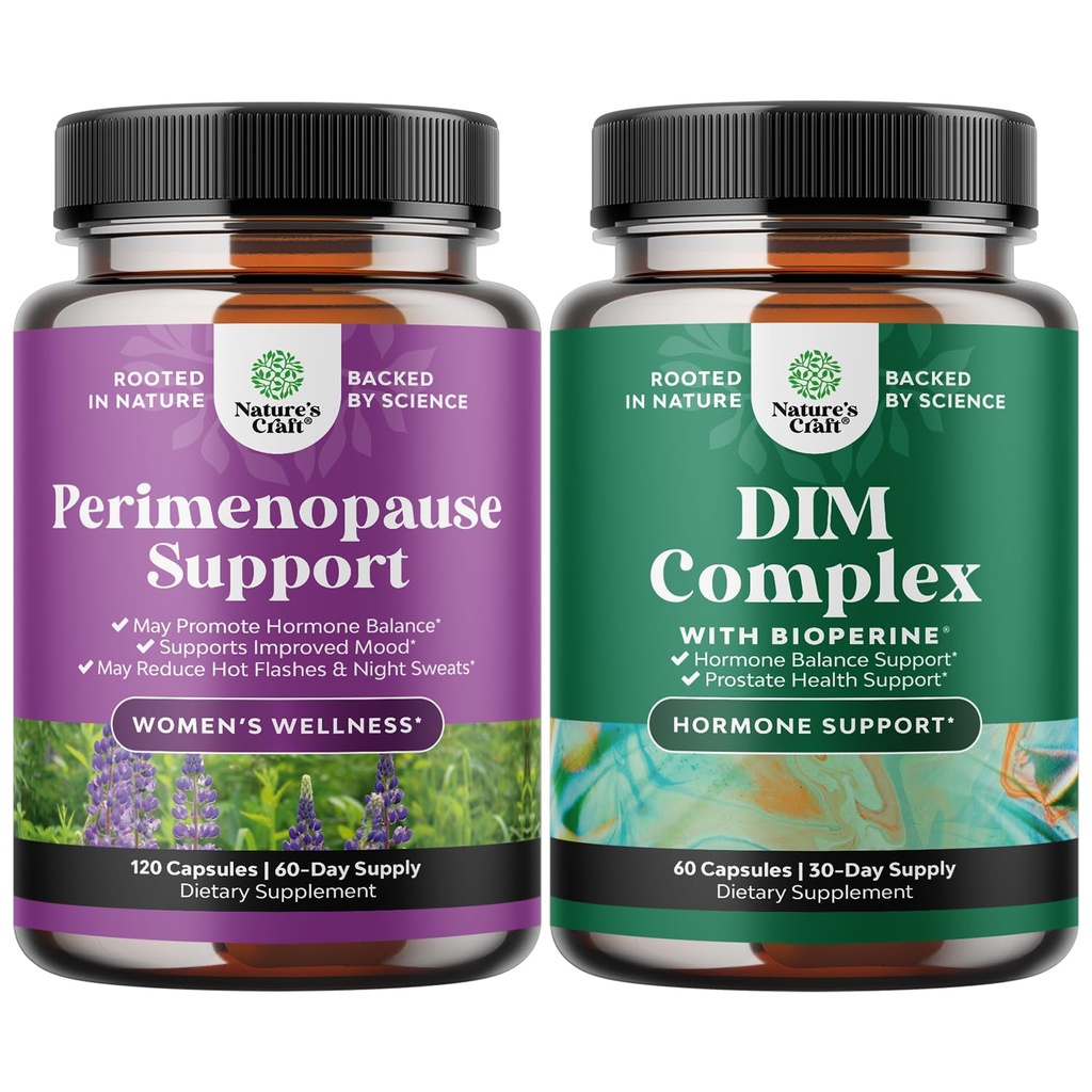 Bundle of Complete Perimenopause Supplement per le donne con Maca Root Vitex Berry & Black Cohosh e Pure DIM Supplement con Bioperine - Diindolylmethane Testosterone Complex con Broccoli Florets