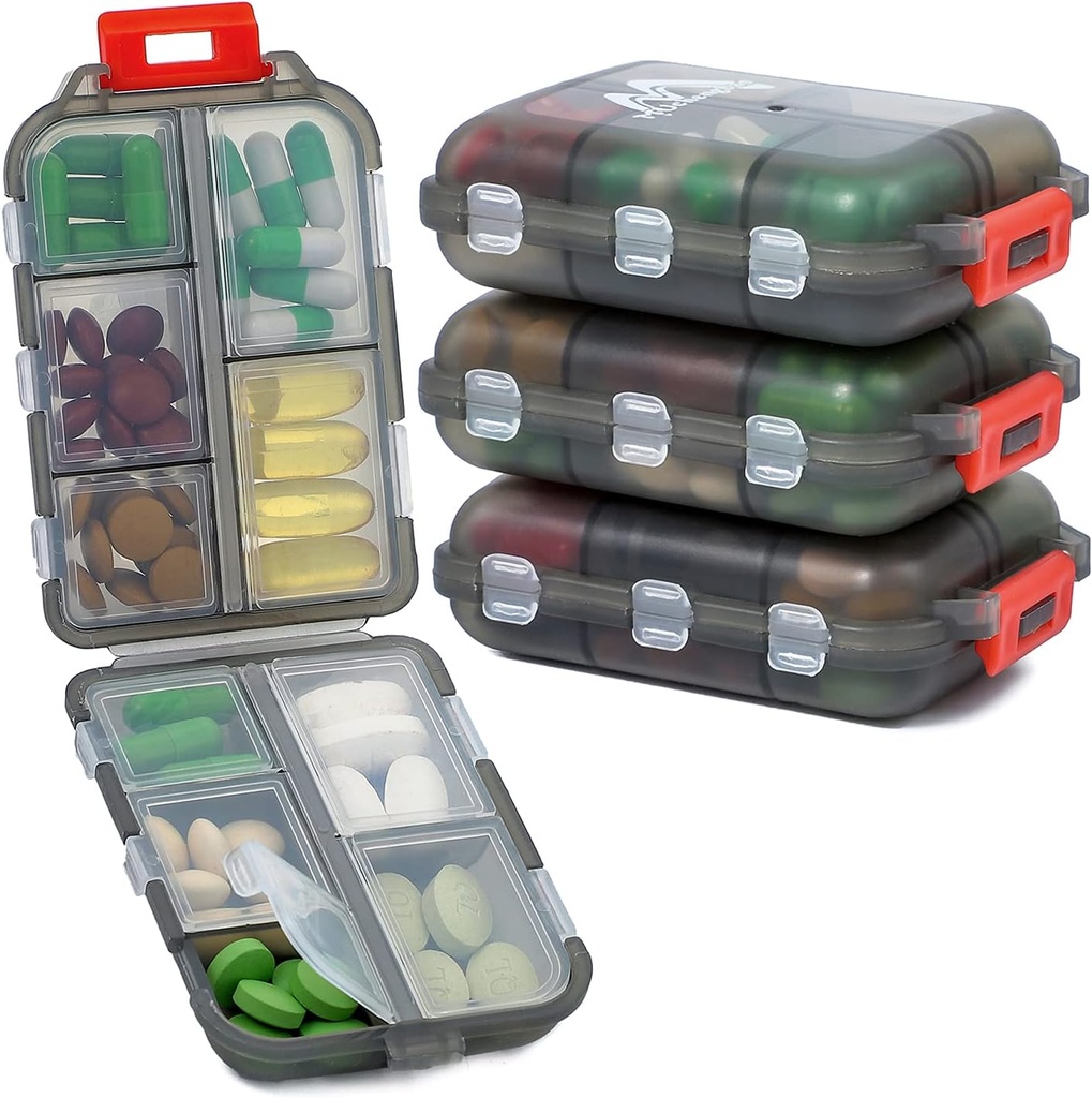 Organizzatore di pedaggio 4PS con 164 etichette di slice, 10 scomparti scatola di pedaggio pieghevole portatile piccolo contenitore di pedana quotidiana del contenitore usato per l'organizzatore di medicina di stoccaggio di carry da M M MUchengbao (Grey)
