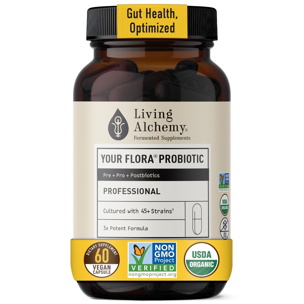 Living Alchemy Gut Salute Integratori per Uomini e Donne - Il tuo Flora Probiotico Integratore Digestione Professionale con Soia Fermentata, Prebiotici, Enzima Digestivo - Vegan, Non-GMO, 60 Pcs