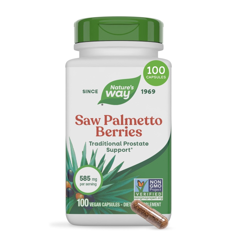 Via della natura ha visto le bacche di Palmetto, il supporto tradizionale della prostata*, 585 mg per porzione, il progetto non OGM verificato, Vegan, 100 capsule (la varia di maggio di imballaggio)