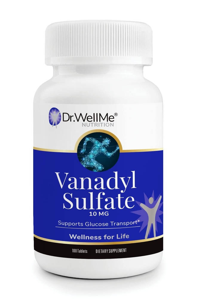 Dr. WellMe Vanadyl Sulfate 10mg – 100 compresse Sangue Zucchero, Mantenere Glucose & Metabolismo – Non OGM, Integratore senza glutine per uomini e donne