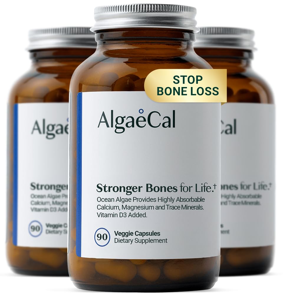 ALGAECAL - Integratore di calcio a base vegetale con vitamina D3 (1000 IU) per la resistenza del Bone, contiene 13 minerali che supportano la salute del Bone, il calcio organico (750 mg) per le donne e gli uomini, 90 Caps, 3 mesi di alimentazione