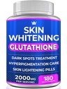 Glutathione Whitening Pills - 180 Capsule 2000mg Glutathione - Efficace Skin Lightening Supplement - Cuciture scure, Melasma & Acne Scar Remover, Iperpigmentazione Trattamento - Antiossidante Antiinvecchiamento