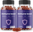 Supporto immunitario Gummies | Potente Miscela di Elderberry, Vitamina C, Zinco, Echinacea, Astragalus Root & Ginger | Booster immuni per adulti e bambini Supplemento | Vegan & Non-GMO | Cherry | 60 Ct (2 Pack)
