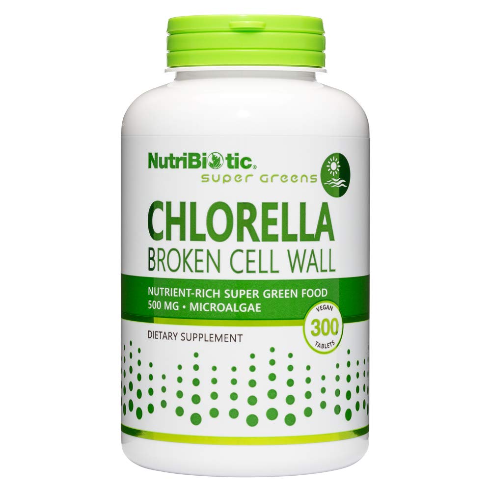 NutriBiotic- Chlorella Super Green Food 500 mg 300 Tabs | Cellula Broken Microalgae Nutriente-Rich, Superfood coltivato ad acqua | Clorofilla con vitamine, minerali e elementi Trace | Vegan & Non OGM