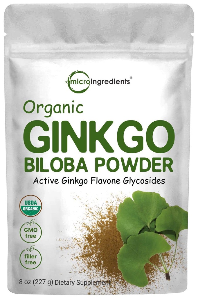 Micro ingredienti crudi Ginkgo Biloba Polvere, 8 oncia (18 mesi di alimentazione), Filler Free, Supporta la funzione cerebrale e l'alertness mentale, Nessun OGM e Vegan Friendly