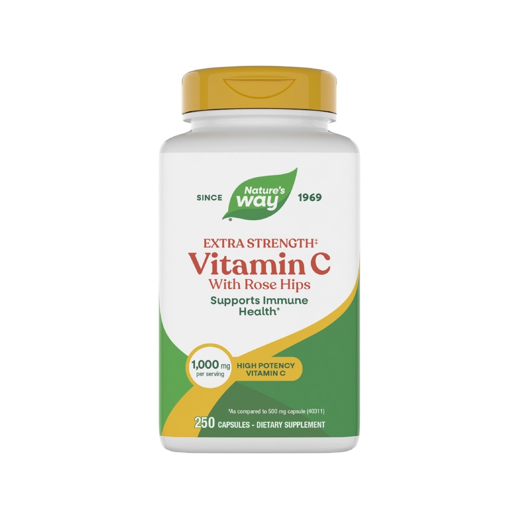 Natura Via Extra Forza(1) Vitamina C con Rose HIPS, Supporta la Salute Immune*, Produzione di collagene*, Alta Potenza Vitamina C, 250 capsule (Packaging May Vary)