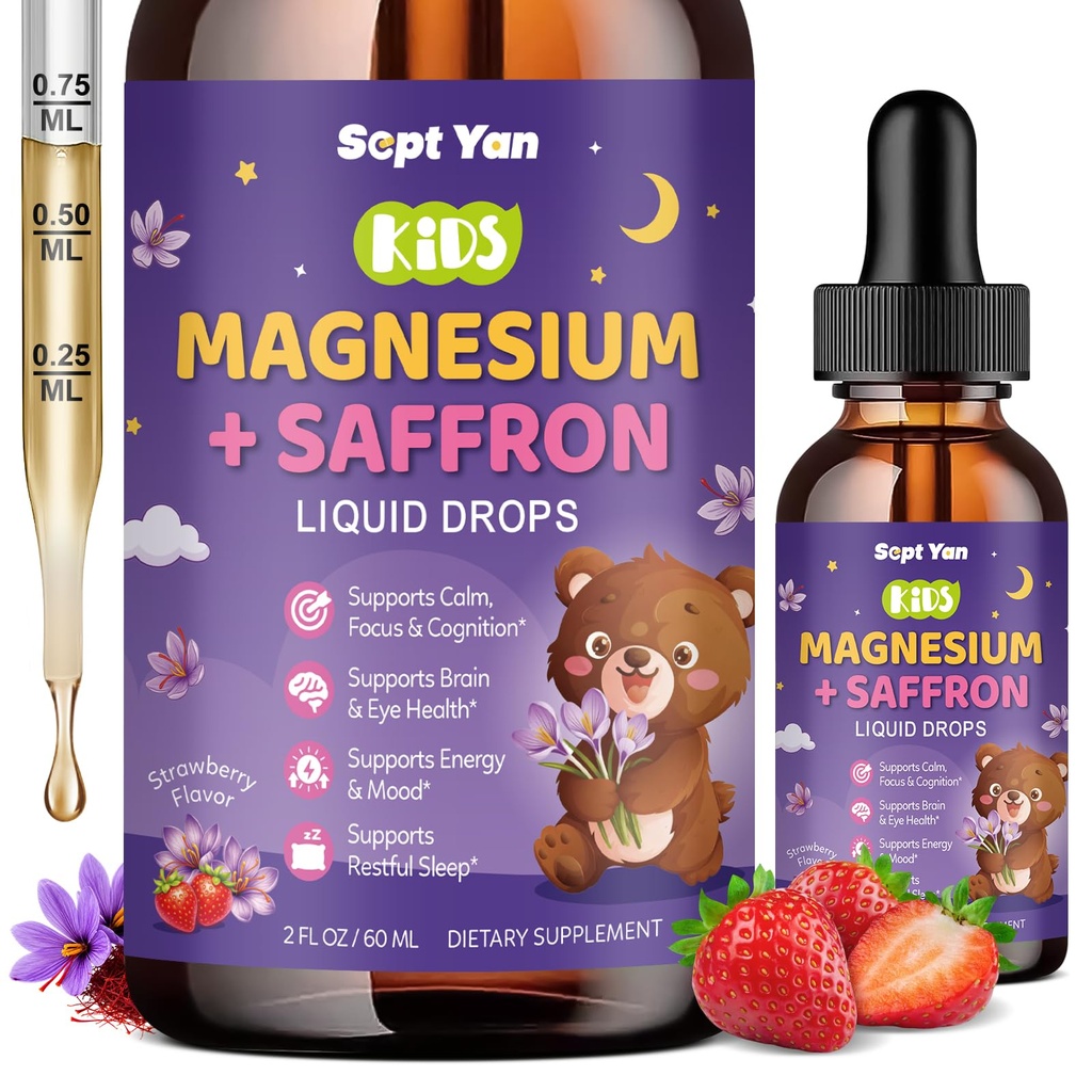 Magnesio Glycinate Gocce liquide, 1000mg Magnesio Glycinate, Citrato & Threonate con fibra di cellulosa, L-teanina, Vitamina B & C per il sonno, Muscolo, Energia & Relax, Aroma di limone senza zucchero