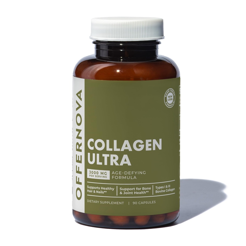 Offernova Collagen Ultra Hydrolyzed Collagen Integratori - 3000mg Anti Aging Bovine Collagen Peptidi per Giunti Sani, Ossa, Capelli e Pelle. Pastilla de Colageno Hidrolizado, 90 Capsule