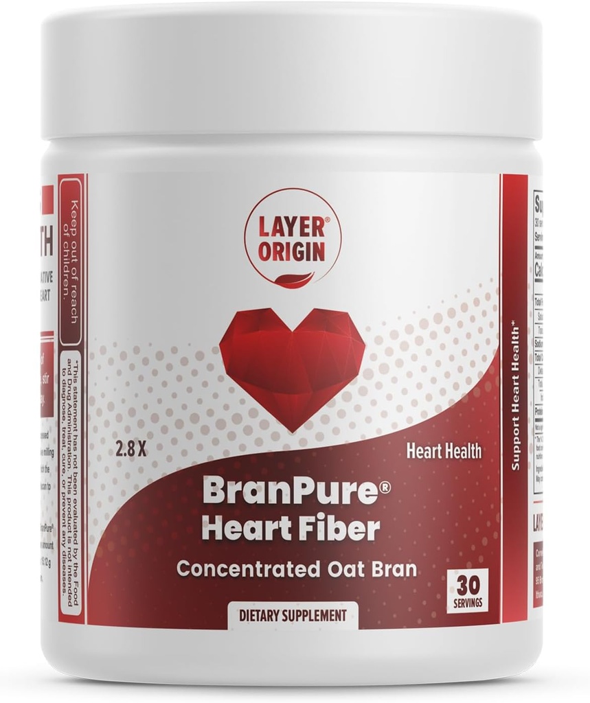 Layer Origin BranPure Heart Fiber, Super Concentrated Oat Bran - Ridurre LDL-C e Forever Chemicals Come PFAS con Soluble Oat Glucan, Polvere non aromatizzata