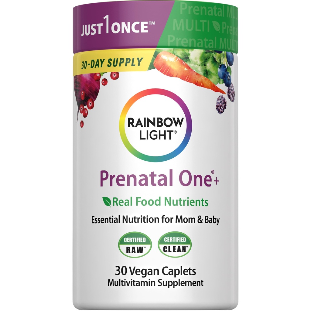 Rainbow Light Prenatal One Multivitamin, Prenatal Health Multivitamin supporta la salute della mamma e lo sviluppo del bambino, con vitamina C, Vegan, 30 conte