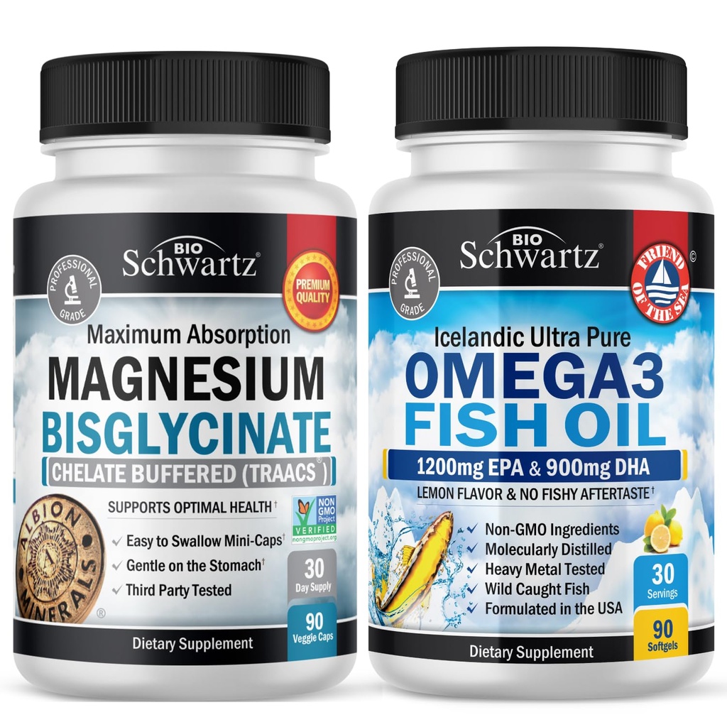 Magnesio Bisglycinate 180 Conte + Omega 3 Fish Oil 90 Conte Bundle
