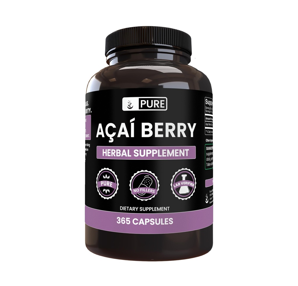 PURE ORIGINAL INGREDIENTI Acai Berry (365 capsule) Nessun filler di magnesio o di riso, sempre puro, verificato il laboratorio