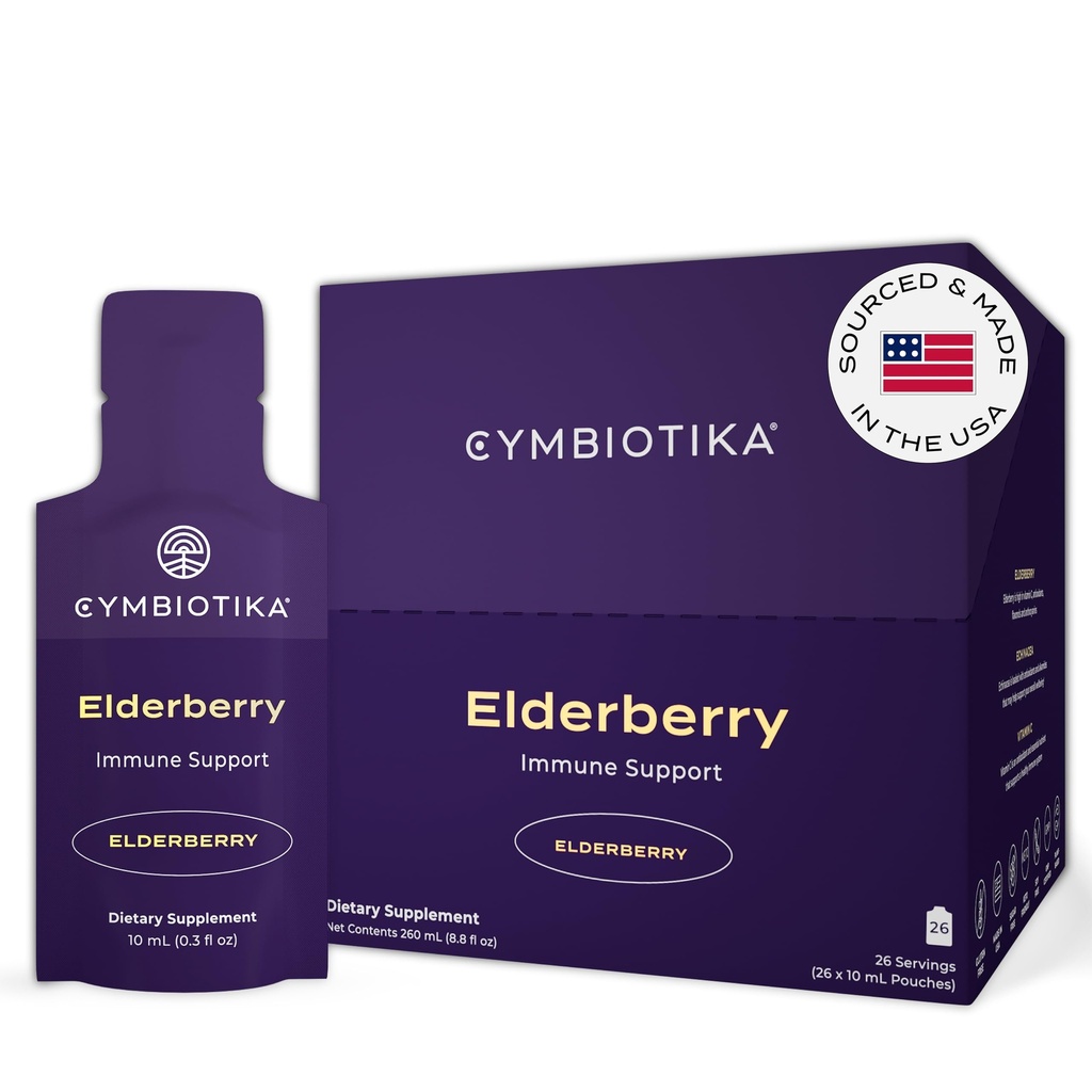 CYMBIOTIKA Adulti Elderberry Boost Supplemento – Organic Elderberry with Vitamin E for Immune Support – Gluten-Free, Vegan, Keto (Pack of 26)