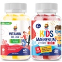 Gummie di Magnesio per bambini e vitamina D3 K2 Gummies 5000 IU - Supporto Immune & Bone - Integratore di pancia di vitamina D senza zucchero - Alto assorbimento, Vegan, Gummie senza glutine per adulti