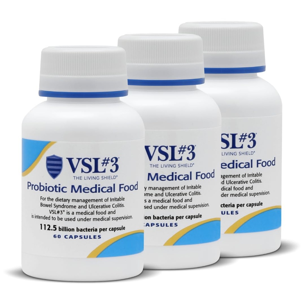 VSL #3® Probiotici per la salute digestiva, IBS & UC Sintomi - 112.5B CFU, alta potenza, multi-straina, Probiotico vivo, refrigerato, cibo medico per il sostegno della salute del fegato negli uomini e nelle donne, 180 capsule