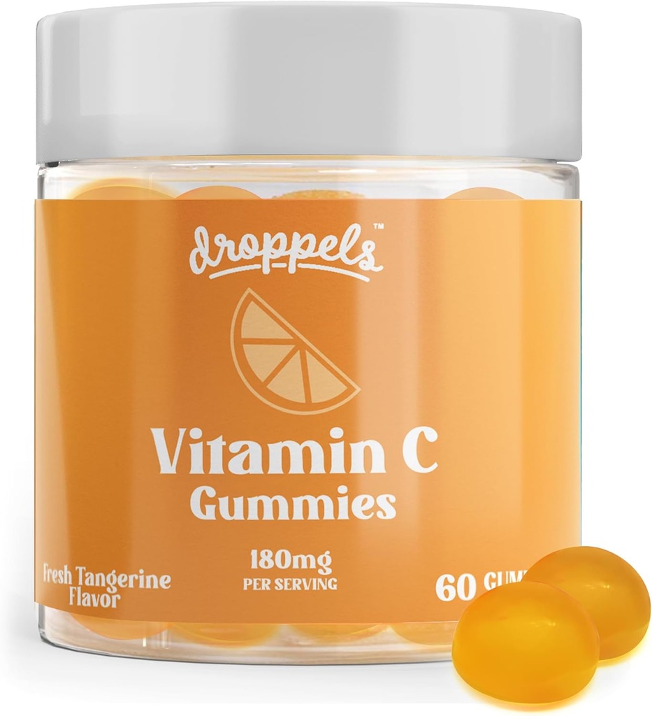 Gocce Vitamina C Gummies, 180mg – Vegan, Pectin Plant-Based Immune Support Booster Supplement – Tangerine Flavor, 60 Count (1-Month di alimentazione)