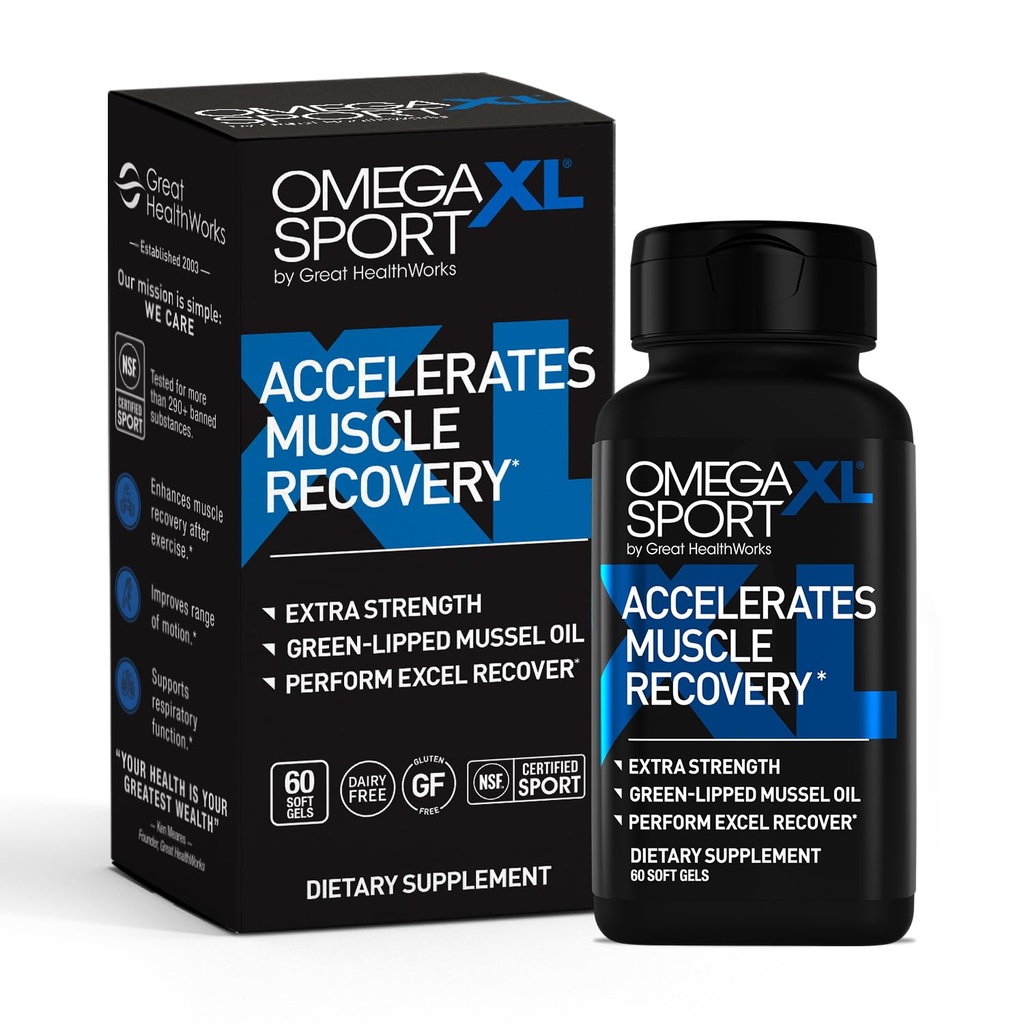 Supplemento di recupero del muscolo di OmegaXL e supplemento di supporto respiratorio - migliora DOMS e ROM, clinicamente sostenuto Green-Lipped Mussel Oil (60 Softgels)