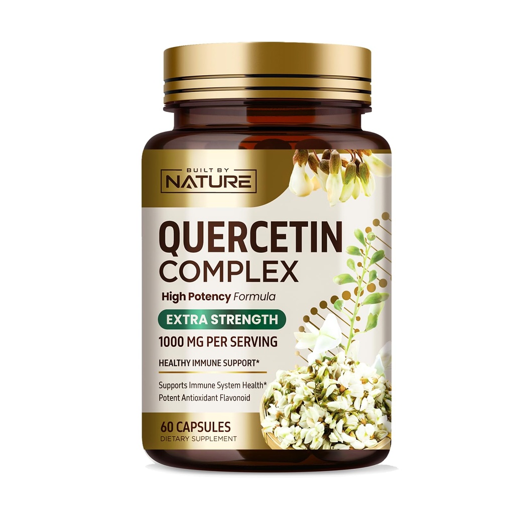 Costruito da Nature Quercetin 1000mg – High Potency Quercetin Dihydrate Antioxidant Flavonoid – Immune, Respiratory e Allergy Support - Non-GMO, Gluten-Free - 60 capsule vegetali