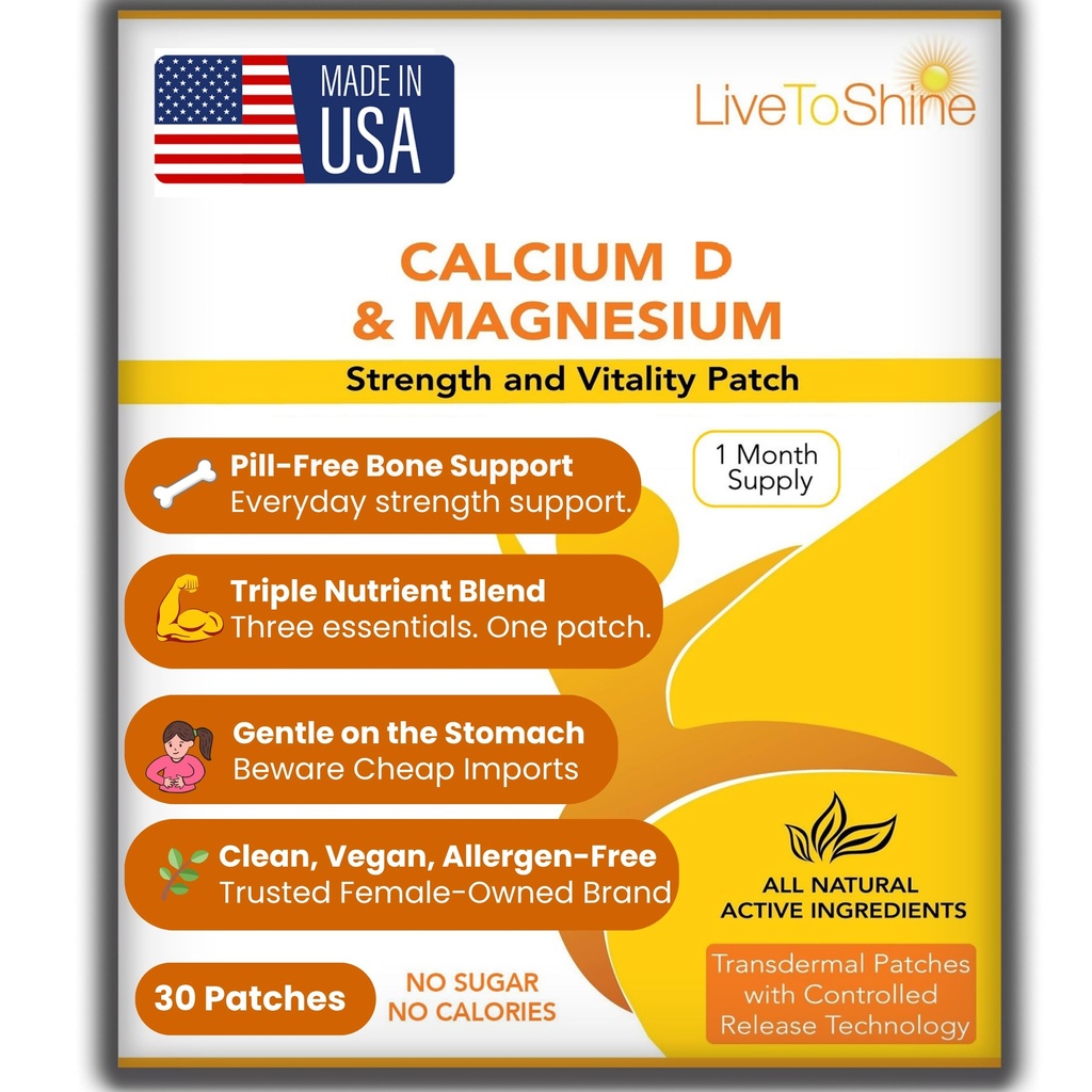 Calcium Magnesium D3 Topical Patches for Men and Women - One Month Supply - USA Prodotto da Live a Shine