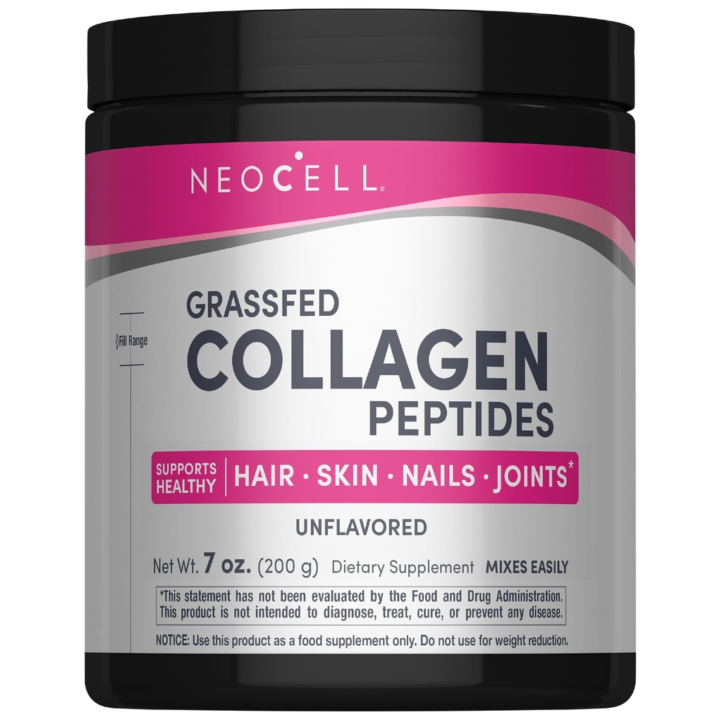 Peptidi Super Collageno NeoCell, Peptidi di Collagene 10g per porzione, Senza glutine, Keto Friendly, Non OGM, A base di erba, Capelli sani, Pelle, Unghie e Giunti, Polvere non aromatizzata, 7 oz., 1 Canister
