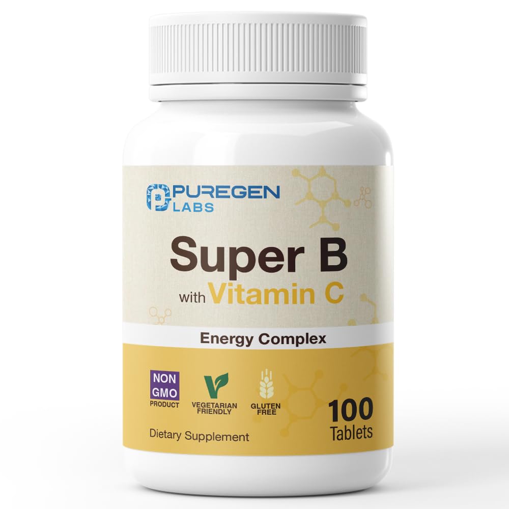 Puregen Labs Super B Energy Complex con Vitamina C - Immune Health, Energy & Nervous System Support - Non OGM, Gluten-Free 100 Tablet vegetariani