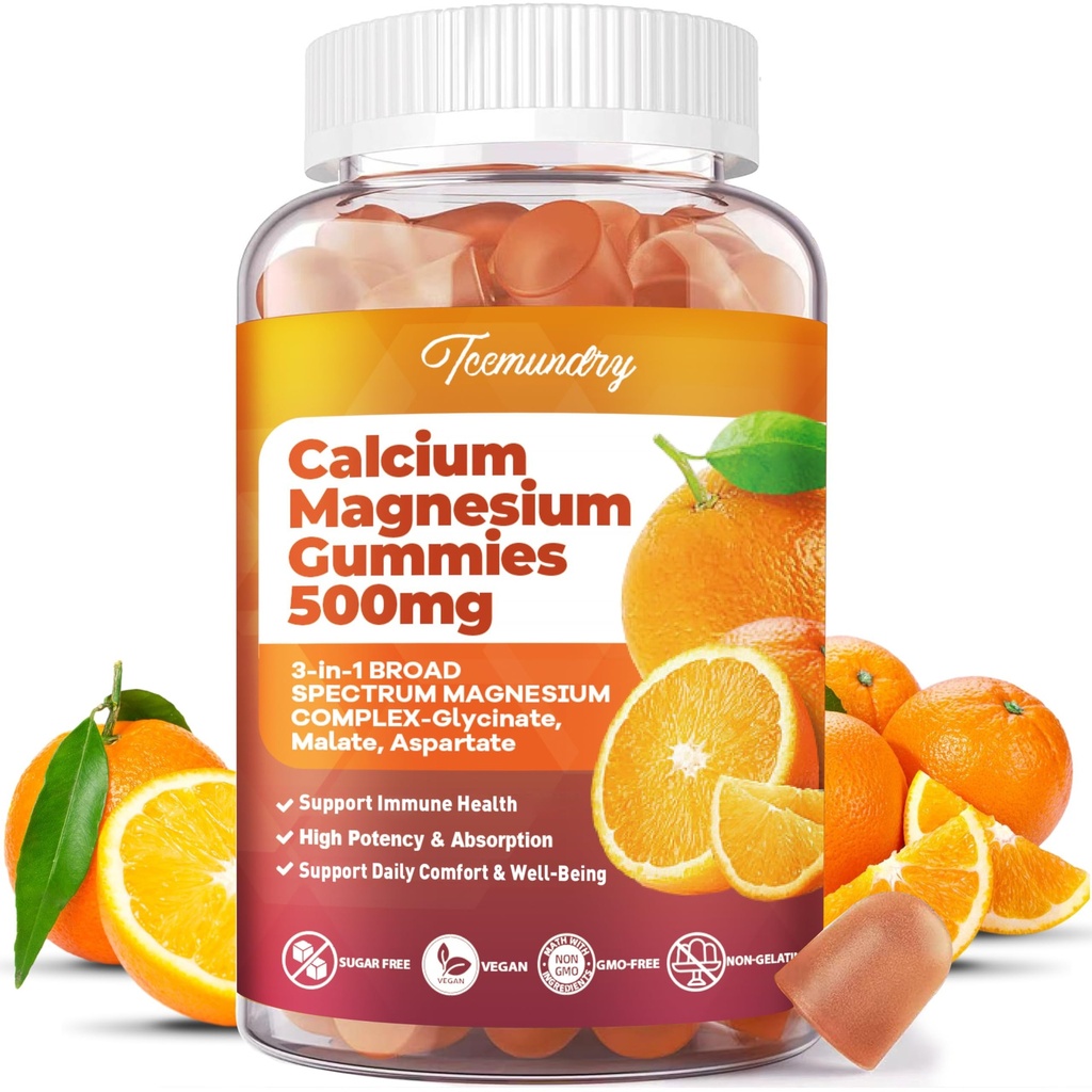 Calcium Magnesium Supplemento Gummies per adulti: Citrato di calcio 600 mg con vitamina D3 & K2 per gli uomini delle donne - Supporta la forza di B0ne, Zzz migliore, muscoli, energia e immuni (60 conte)