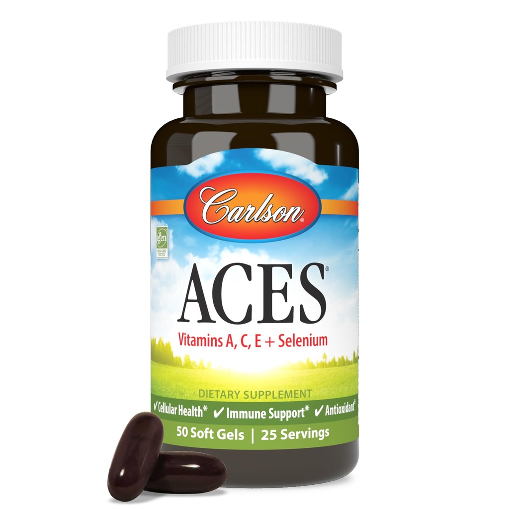 Carlson - ACES, Vitamine A, C, E + Selenio, Salute Cellulare & Supporto Immune, Antiossidante, 50 Softgels