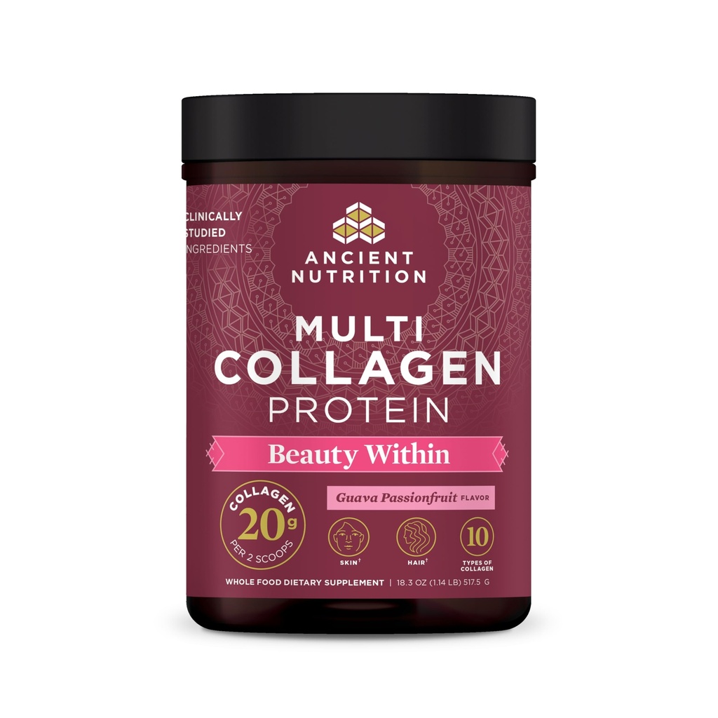 Antica Nutrition Collagen Powder Protein, Multi Collagen Protein Beauty Inside, Guava Passionfruit, con Vitamina C, Peptidi di collagene idrolizzati Supporta Pelle sana e Unghie, 18.3oz