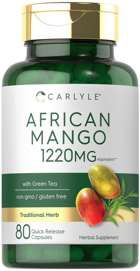 Carlyle African Mango Supplemento 1220mg | 80 capsule | con Estratto di tè verde | Non OGM, Gluten Free