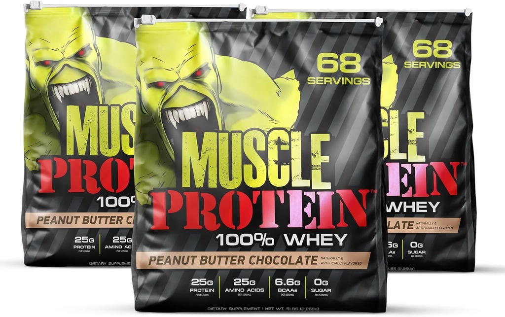 COLOSSAL LABS Muscle Whey Protein polvere di proteine aromatizzata, 25.000 mg di aminoacidi/Serving, filtrata a freddo (Packaging May Vary) (15 Pound (Pack of 3), burro di arachidi)