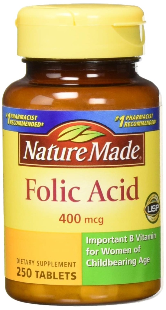 Acido Folico naturale (400 mcg) Compresse, 250 Conte, Confezione da 2