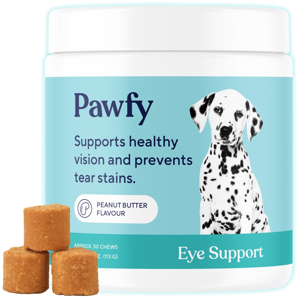 Pawfy Eye Support Soft Chews | Prevent Tear Stains | Support Eyesight | Global Eye Health | con Luthein, Krill Oil & Astaxanthin