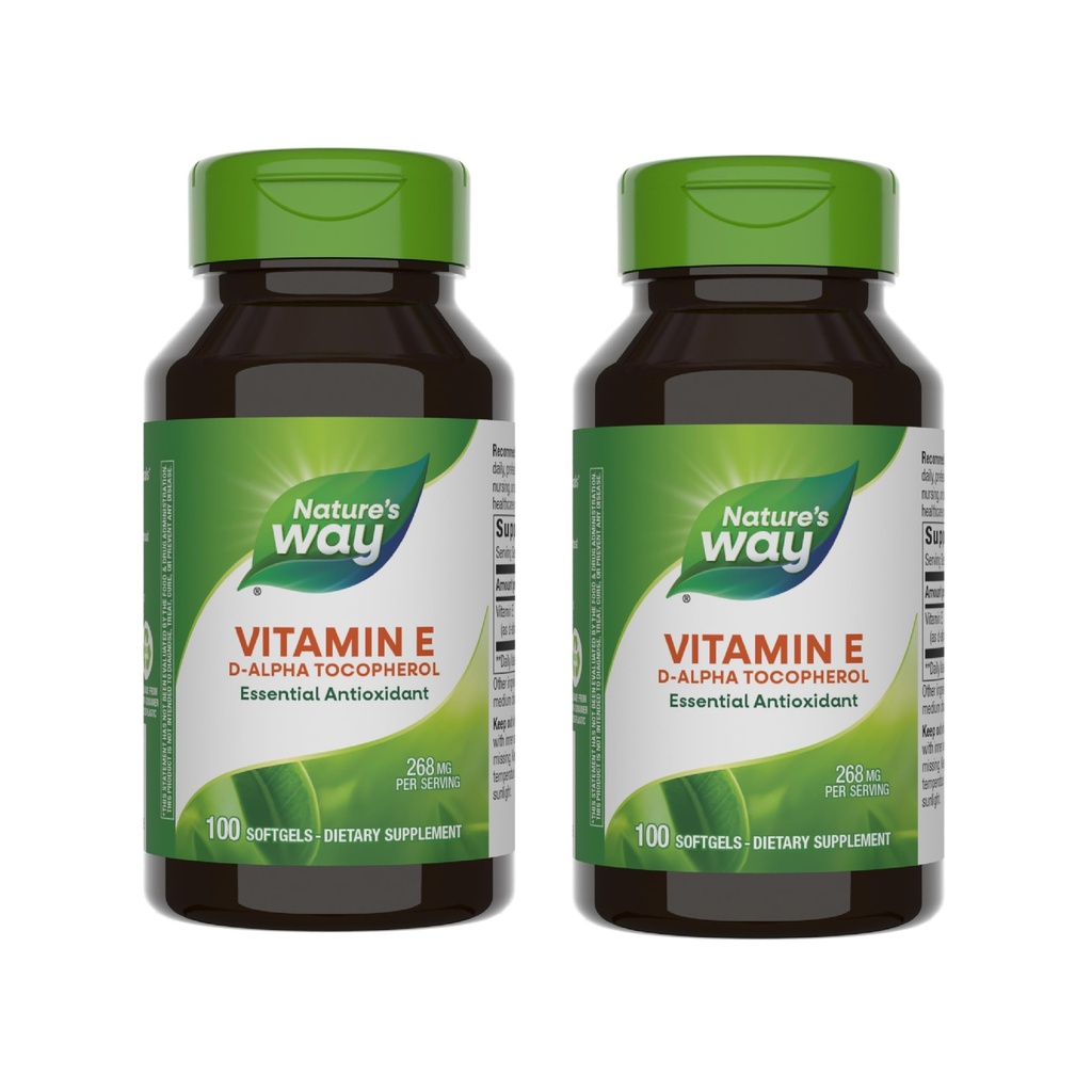 Via della natura Vitamina E, D-Alpha Tocopherol, Antiossidante essenziale, aiuta a neutralizzare i radicali liberi*, 268 mg per porzione, 100 Softgels (Packaging May Vary) - 2 Pack