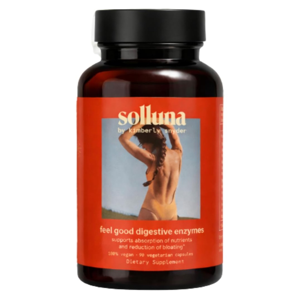 Solluna di Kimberly Snyder Digestive Enzymes Lipase, Amylase, Protease, Alpha-Galactosidase, Cellulase per la salute digestiva, Assorbimento Nutriente, Dolore di Stomach, Gas & Bloating (90CT) Vegan & Non OGM