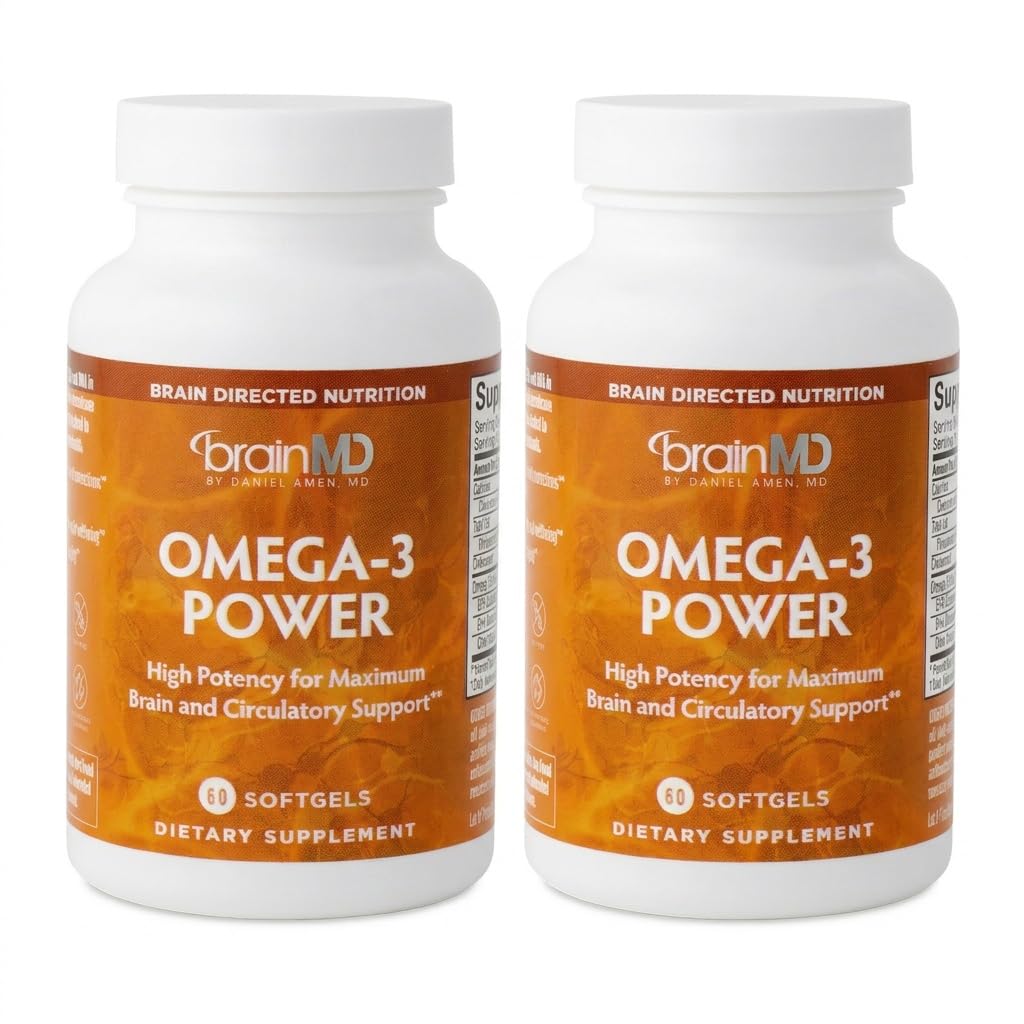 BrainMD Dr Amen Omega-3 Power - 60 capsule, Confezione da 2 - Joint & Immune Support Supplement - Contiene DHA & EPA - Gluten Free - 60 Total Servings