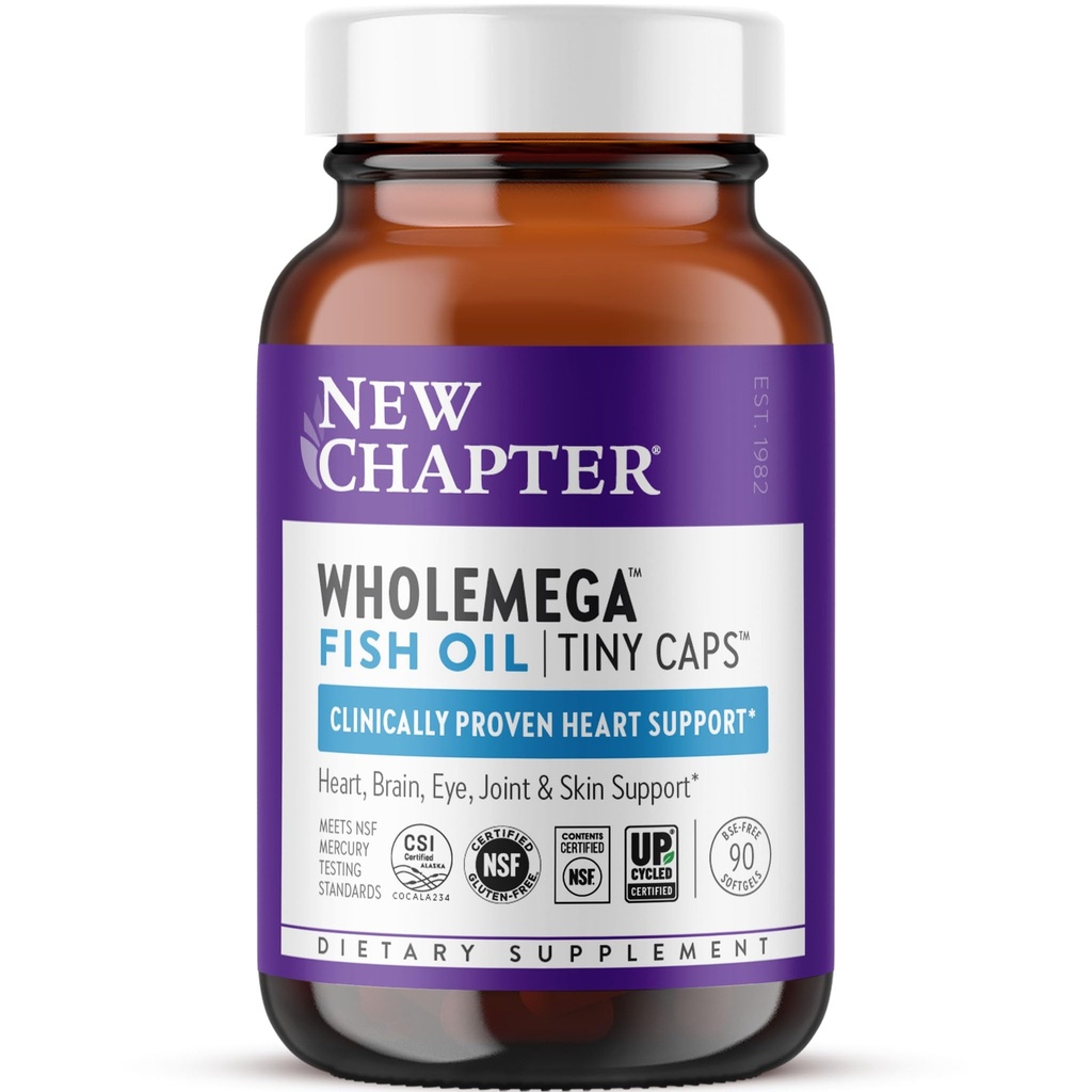Nuovo Capitolo Wholemega Fish Oil Supplement, capsule piccole, 2000 mg per porzione, clinicamente dimostrato Wild Alaskan Salmon olio con Omega-3 + Vitamina D3 + Astaxanthin, 500 mg ogni - 90 conte
