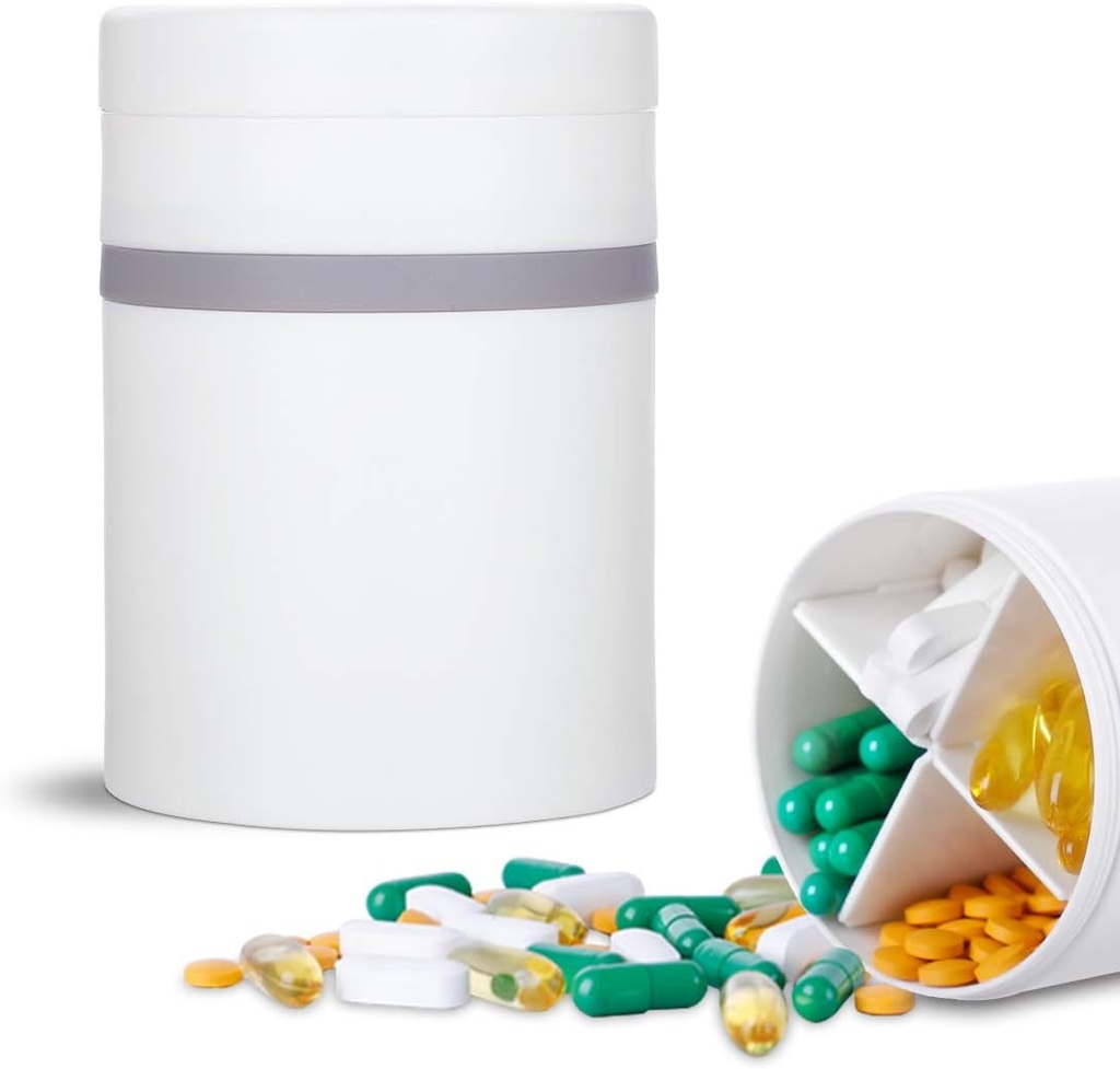 Extra Large Supplement Organizer e custodia per pillole portatile con 8 scomparti Dispenser di medicina di livello doppio Gli organizzatori di vitamine mensili Bottiglia di pillole, Bianco