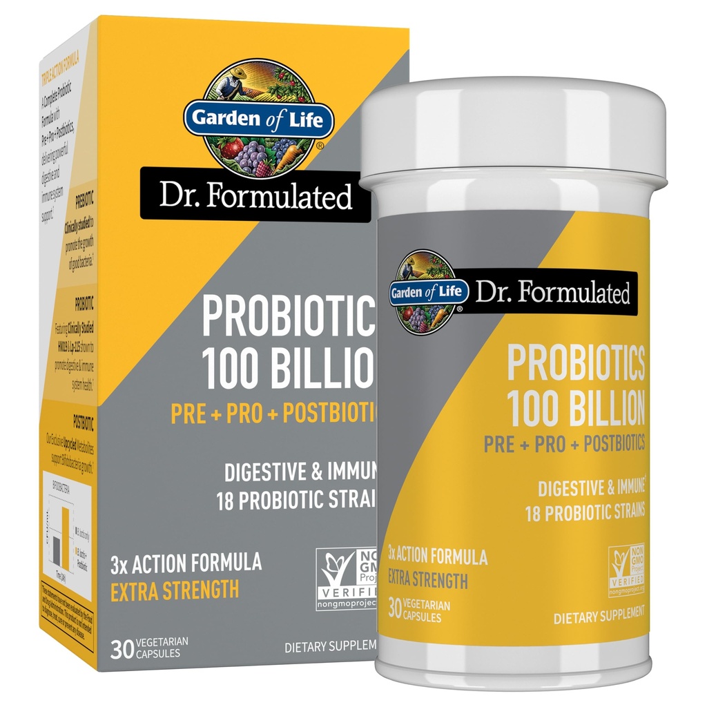 Giardino della vita Dr. Formulated Pre, Post & Probiotics 100 miliardi di CFU Una volta Daily 3-in-1 Probiotici completi, Prebiotici & Postbiotici Supplemento per le donne e gli uomini – Extra Forza, 30 giorni di alimentazione
