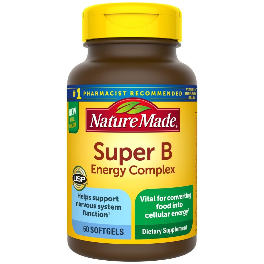 Complesso di energia Super B, Integratore alimentare per il supporto del sistema nervoso, 60 Softgels, alimentazione di 60 giorni