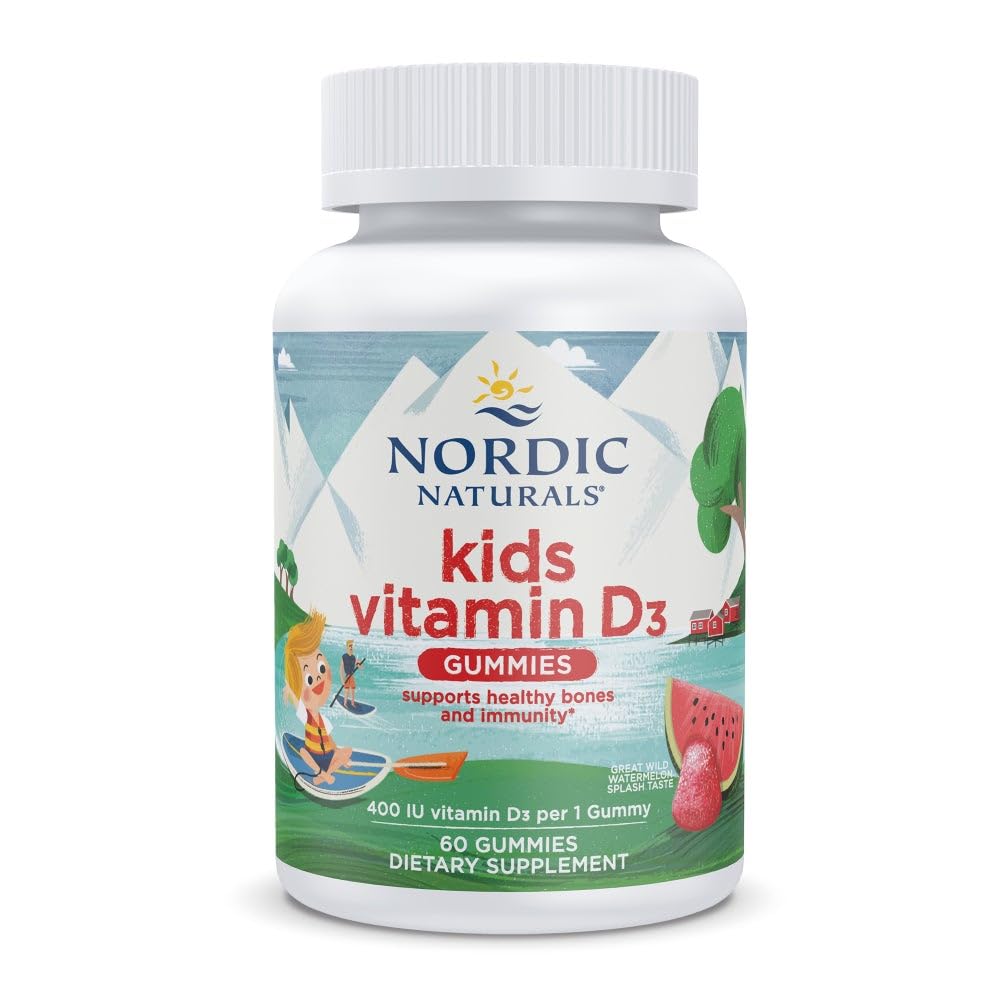 Nordic Naturals Vitamin D3 Gummies Bambini, Anguria Selvatica Splash - 60 Gummies - 400 IU Vitamin D3 - Bone Salute, Immunità sana - Non OGM, Vegetariano - 60 Serve