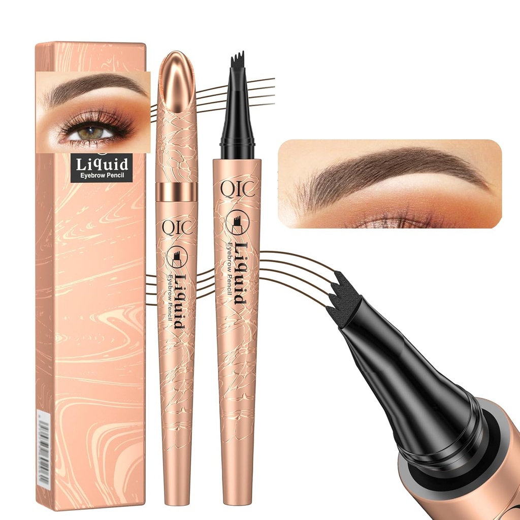 Q706 Penna del sopracciglio, 4 Tipped, Preciso, Long-lasting, Trucco impermeabile del sopracciglio (2 #Dark Brown)